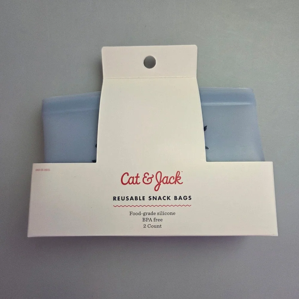 Cat & Jack Reusable Silicone Snack Bags 2‎ Count Blue Shark Green BPA Free